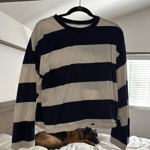 Madewell Boxy Striped Long Sleeve Navy Off White Large